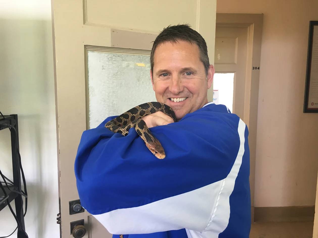 Dean Stanfield, our Curriculum Director made a new friend on the Stone Lab 5th grade field trip. 